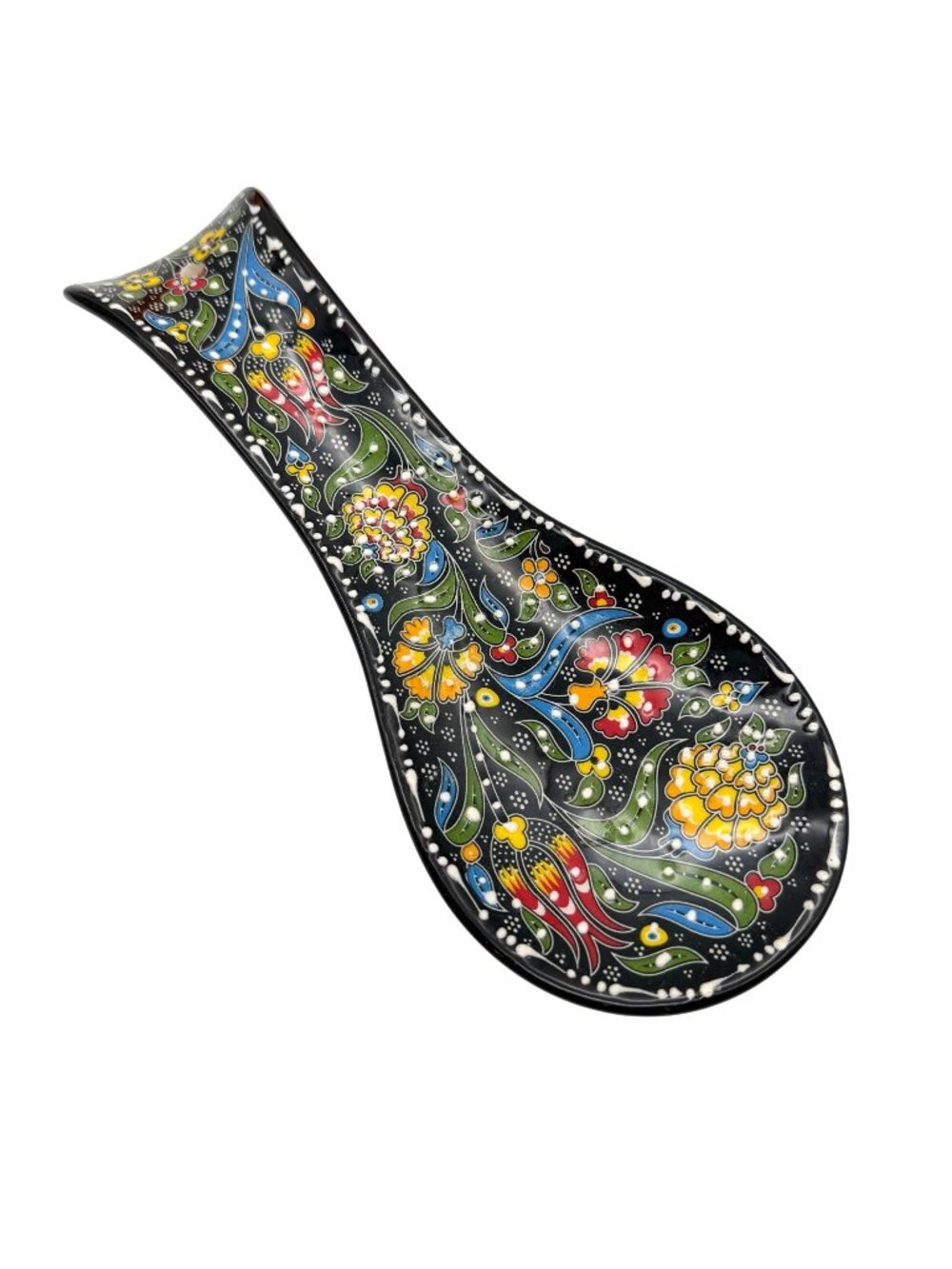 Turkish handmade floral spoon rest flowers black ceramic coffee kitchen accessor